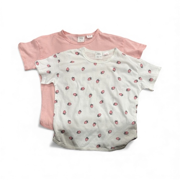 Zara Other - Zara Kids Pink and White Strawberry T-Shirt Duo -NWOT- Sz 4-5